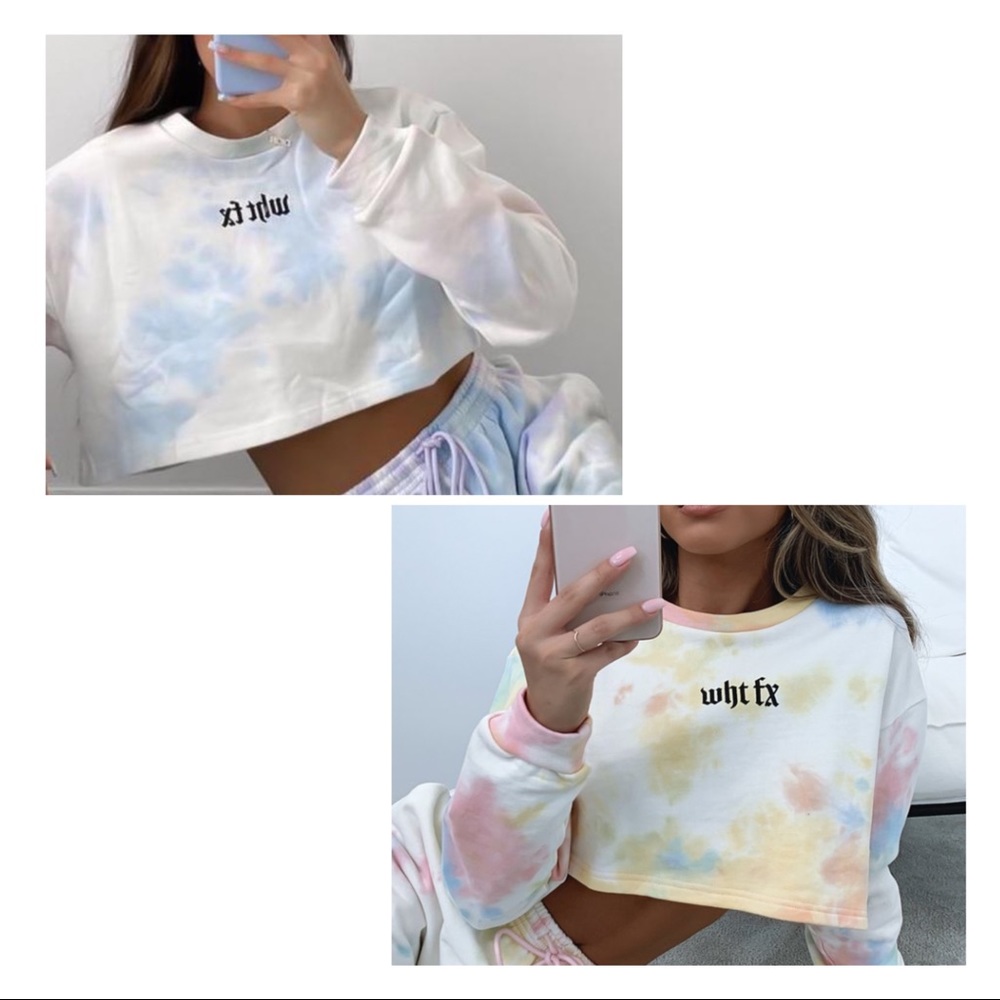 White Fox Tie Dye Crop Crewneck Sweater Bundle